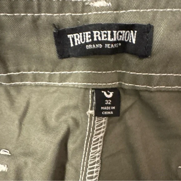 True Religion Cargo Pants Kalamata Green White Stitch Mens Size 32x32